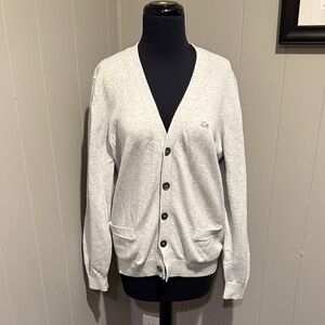 Lacoste Women's Gray Botton Down Ribbed Preppy Golf Office Cardigan Sweater